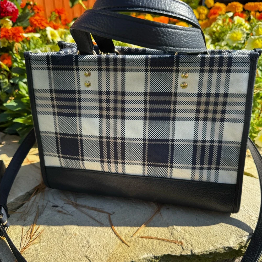 Coach Navy and White Dempsey Plaid Bag - Picture 2 of 6